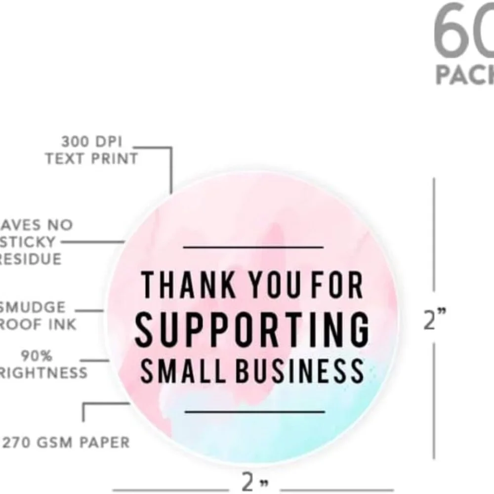 Thank You for Supporting Small Business Stickers, 2 Inch Round, 60 Pack